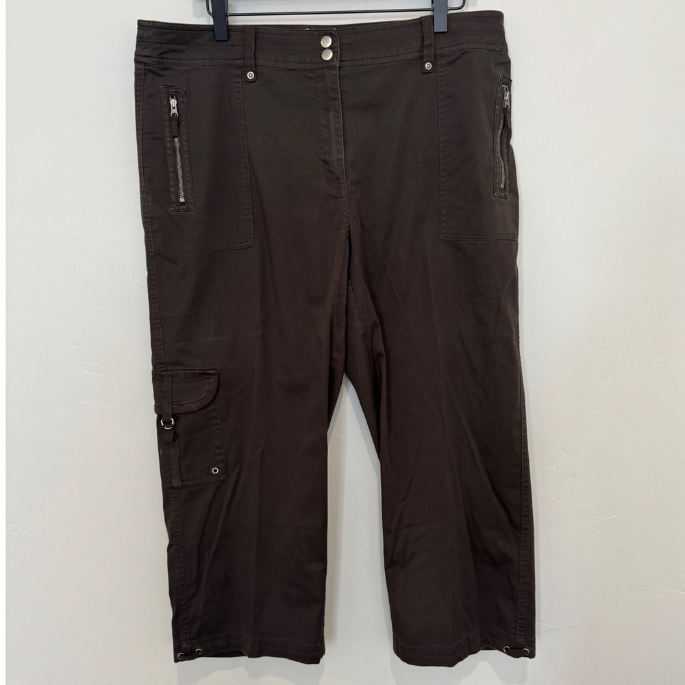 Chicos Brown Y2K Cargo Capris Utility Crop Pants XL Size 3 Gorpcore Streetwear